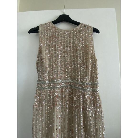 Mac Duggal 93603 Nude Sequined High Neck Sleeveless Column Gown Size8 - Picture 5 of 8
